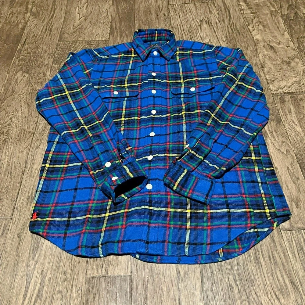 Polo Ralph Lauren Medium Classic Fit Blue Plaid Flannel Button Front Shirt
